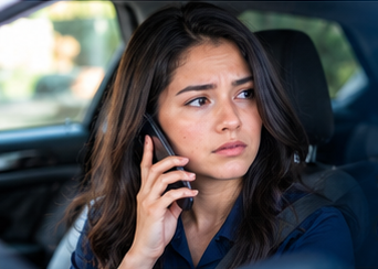 A concerned driver calling for help after an accident
